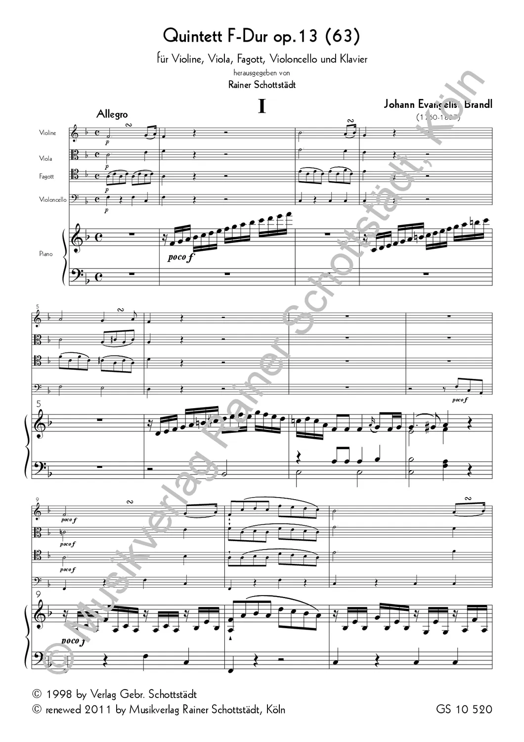 Musikverlag Rainer Schottstädt Quintett F-dur op.63 Noten Klavier