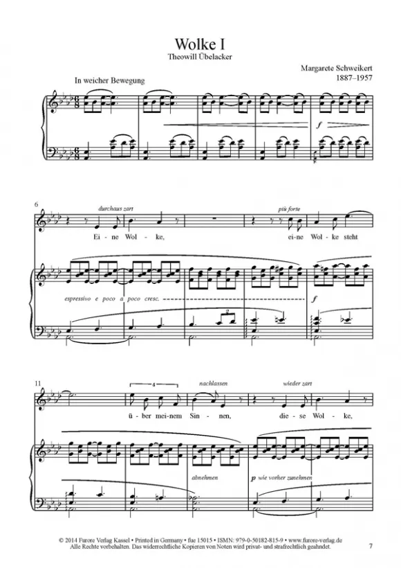 Furore Edition Wolken-Lieder, Späte Lieder Noten für Singstimme und Klavier