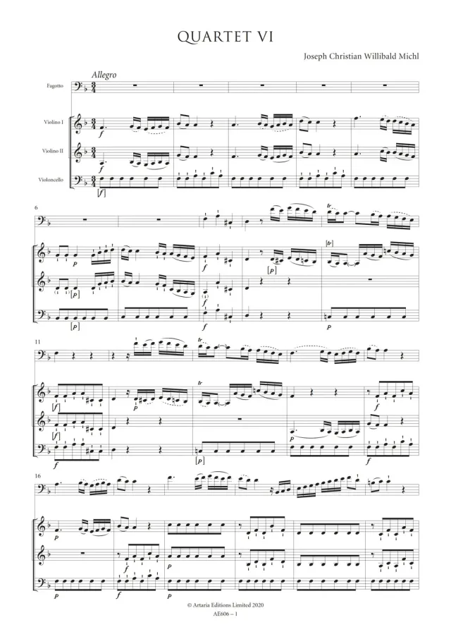 Artaria Michl Quartett F-Dur Fagott Streicher Noten