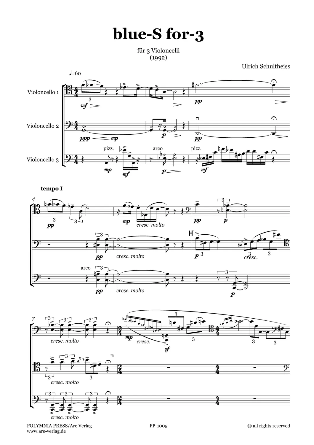 Are Musik Verlag blue-S for-3 Cellotrio Noten 5 Min