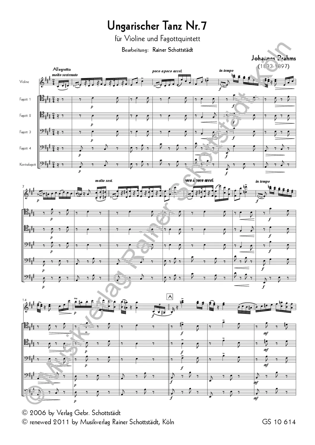Musikverlag Rainer Schottstädt Ungarische Tänze 7 und 8 Noten Ensemble