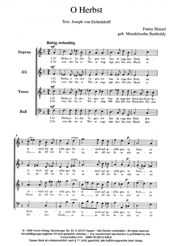 Furore Edition Weltliche a-cappella Chöre von 1846 Vol. 5 Chorpartitur