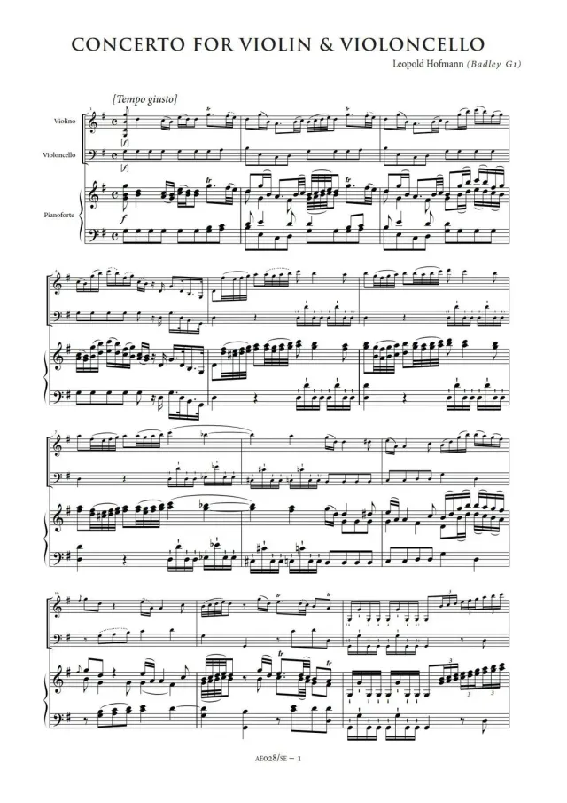 Artaria Hofmann Violinen-Cellokonzert G-Dur Badley G1 Studien