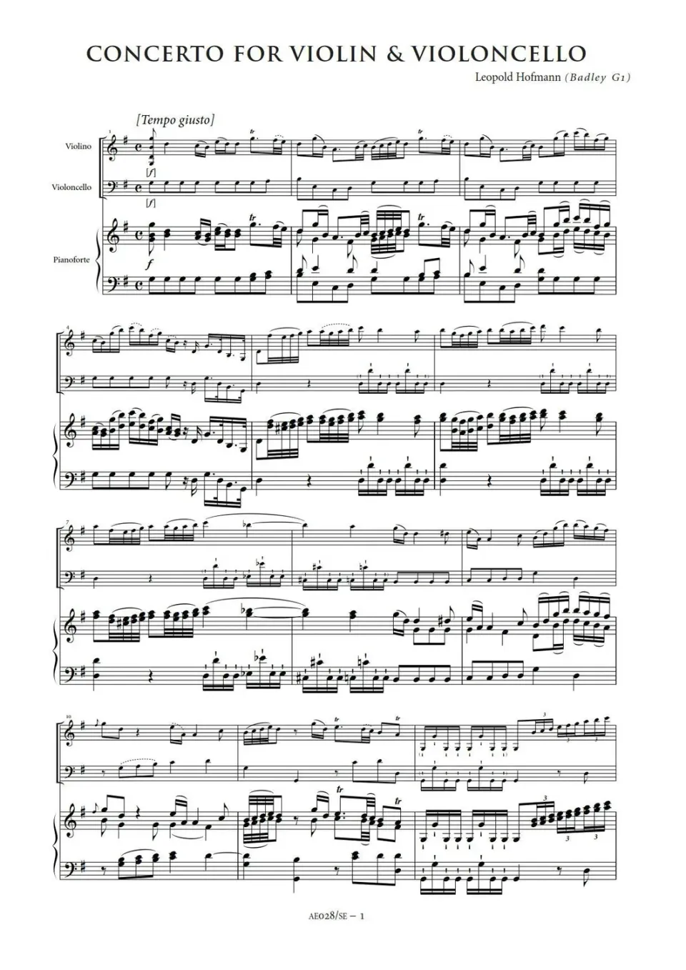 Artaria Hofmann Violinen-Cellokonzert G-Dur Badley G1 Studien