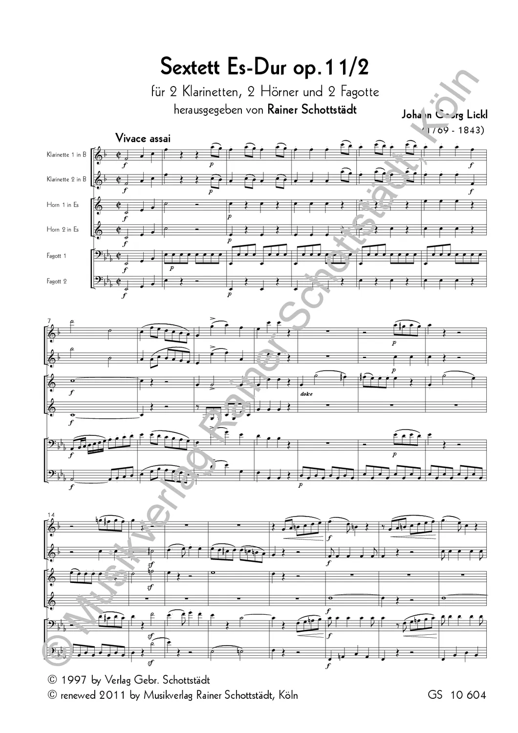 Musikverlag Rainer Schottstädt Sextett Es-dur op.11 No.2 Noten