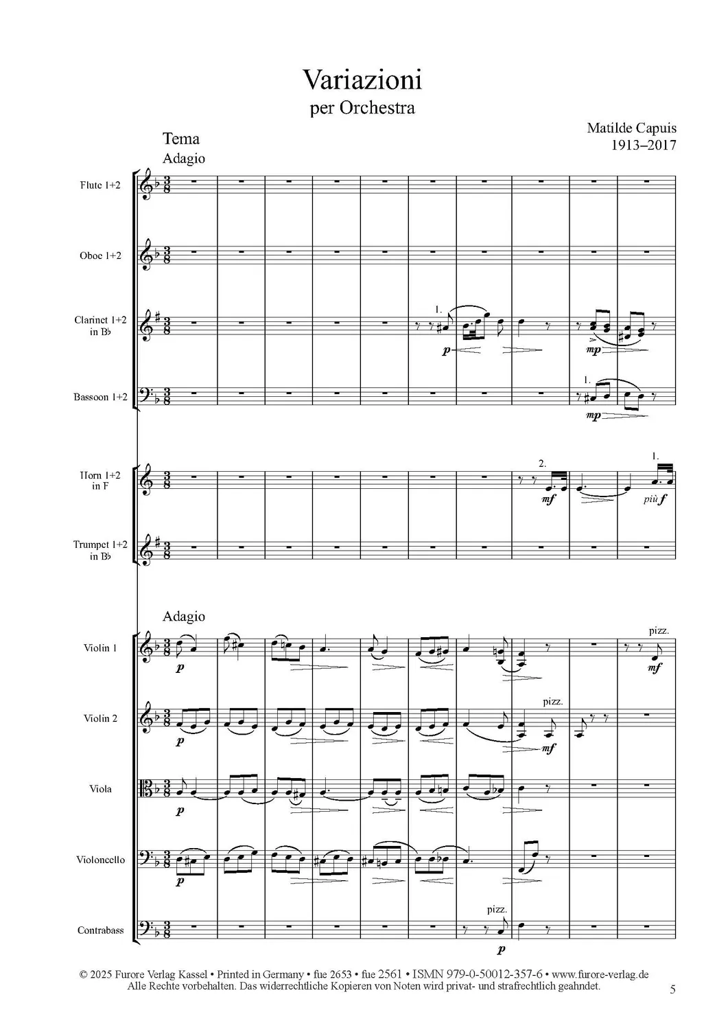 Furore Edition Variazioni für Orchester Mietmaterial