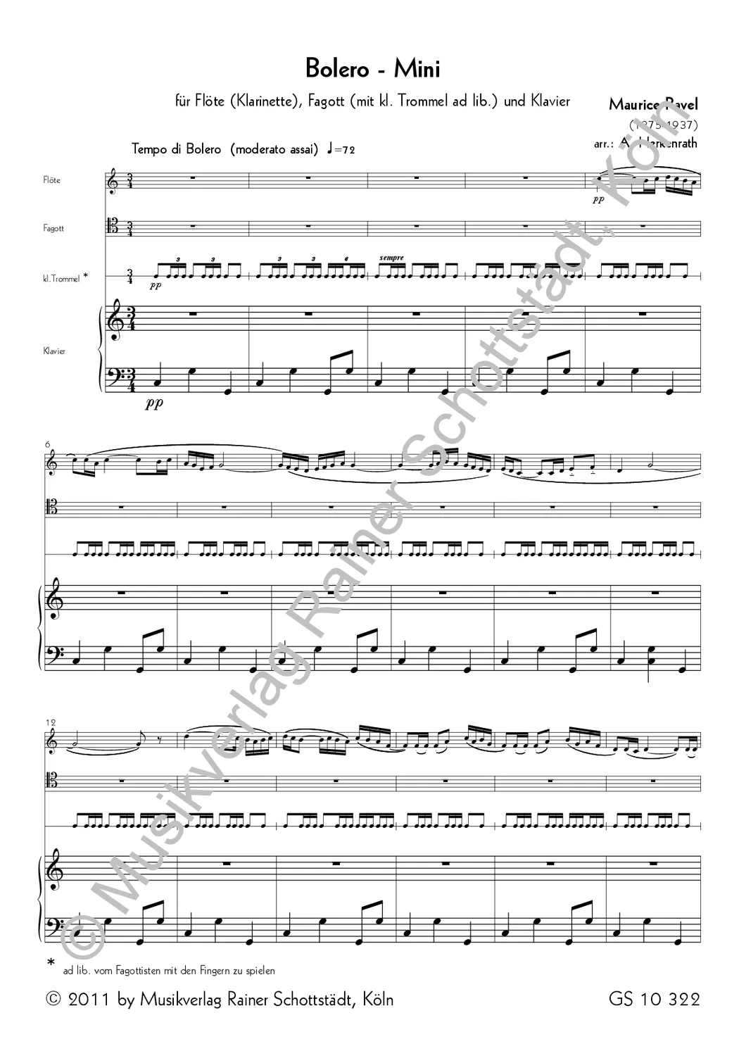 Musikverlag Rainer Schottstädt Bolero-Mini Noten Fagott Klavier