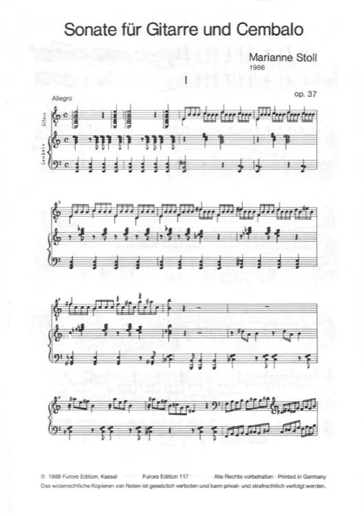 Furore Edition Sonate Gitarre Cembalo Noten Partitur Stimme