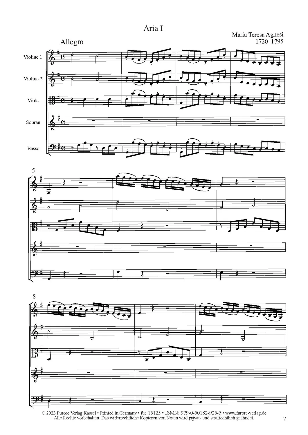 Furore Edition 3 Arien Metastasio Noten Sopran Streichquartett
