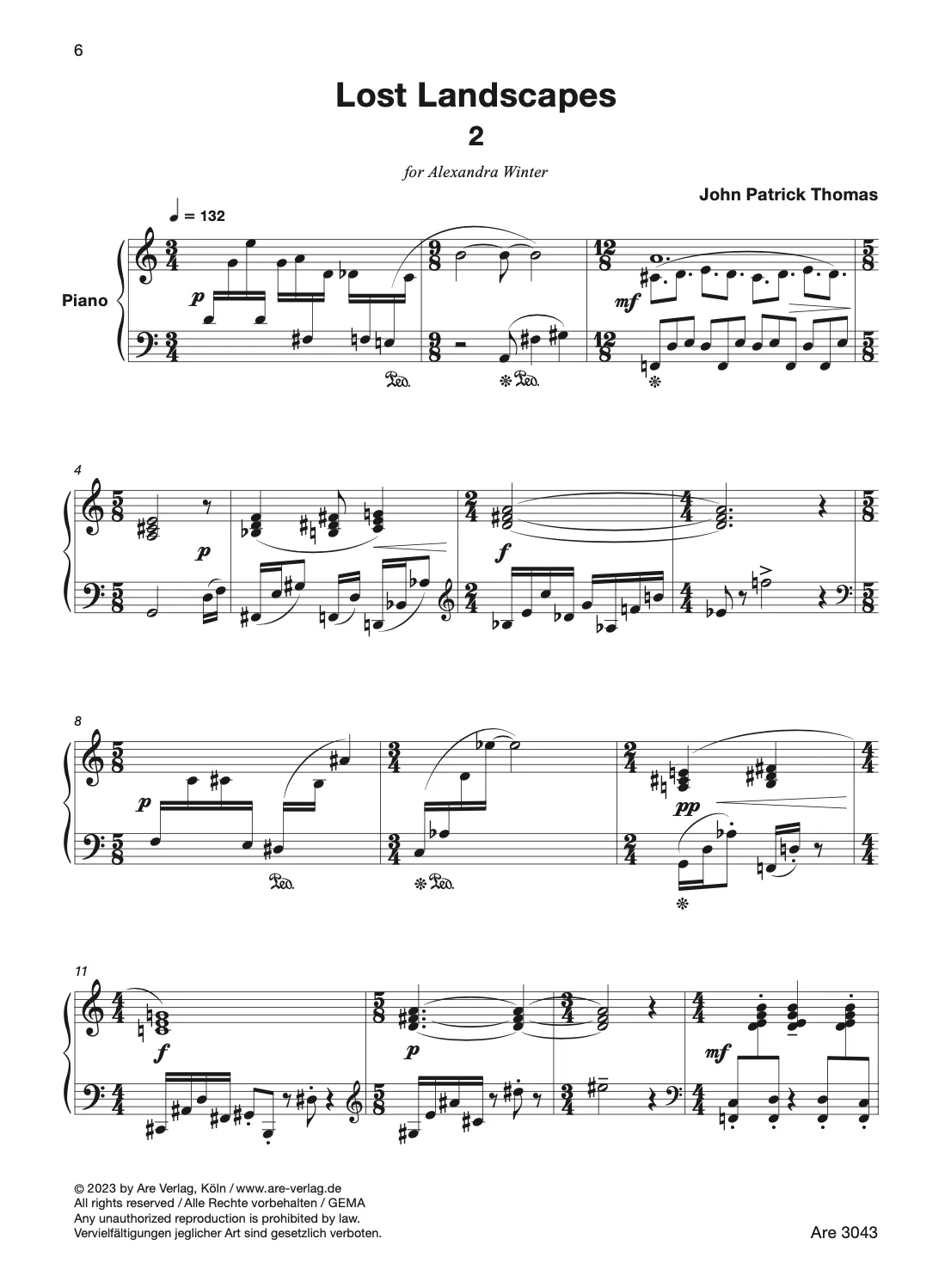 Are Musik Verlag Lost Landscapes Klaviernoten 1964-1996