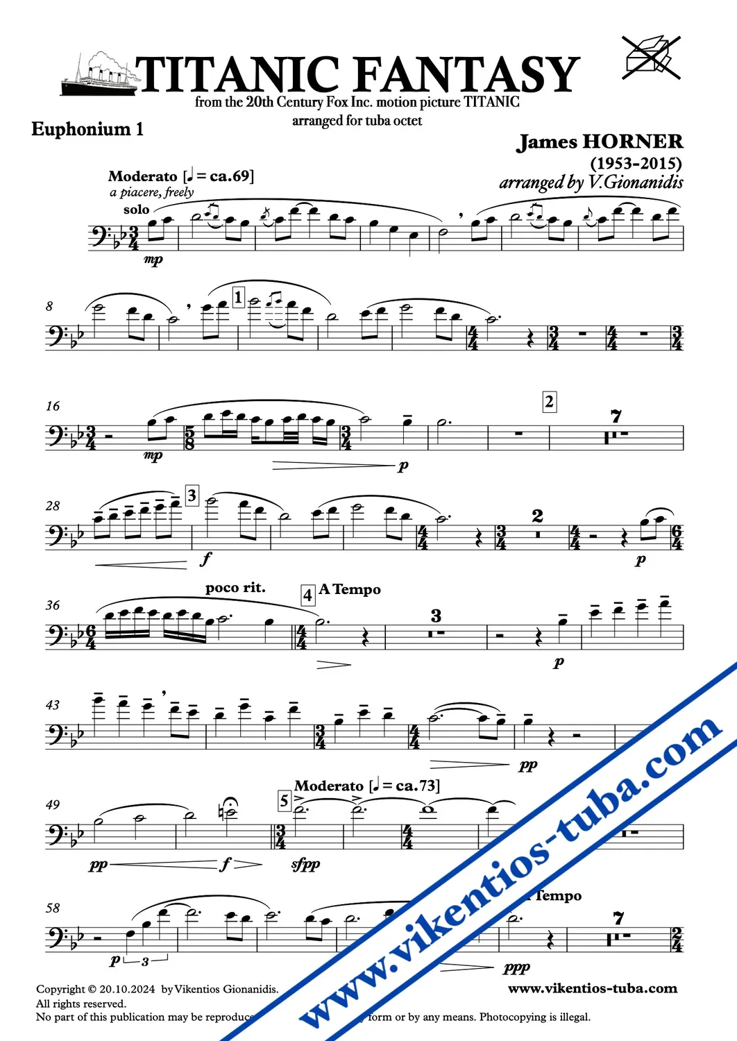 Vikentios Gionanidis Titanic Fantasy Horner Noten Tuba-Oktett