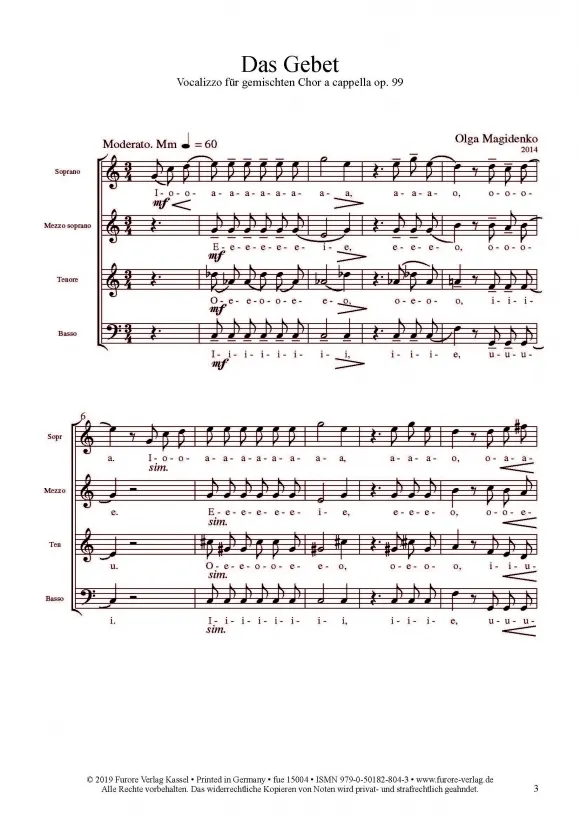 Furore Edition The Prayer Vocalizzo op. 99 Chornoten für gemischten Chor