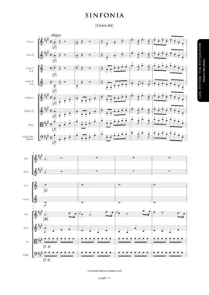 Artaria AE136 Dittersdorf Sinfonie A-Dur Partitur Orchester