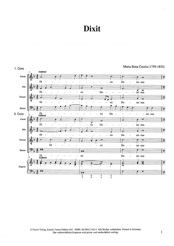 Furore Edition Dixit Dominus Domino meo Chorpartitur für Doppelchor