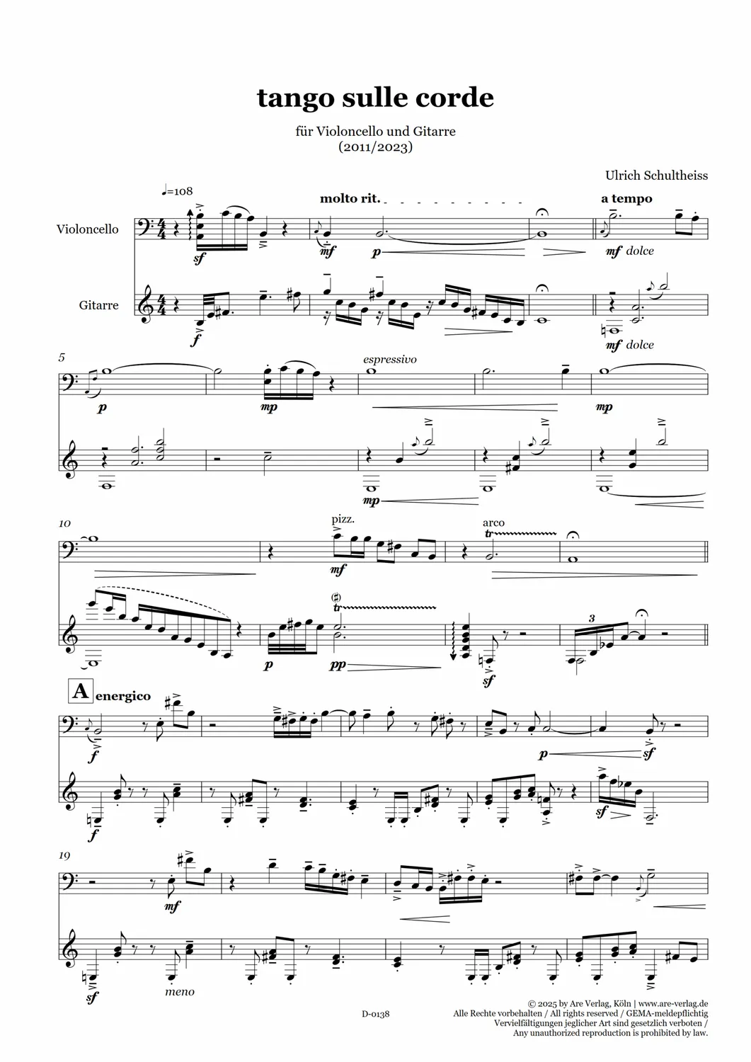 Are Musik Verlag Schultheiss tango sulle corde Noten