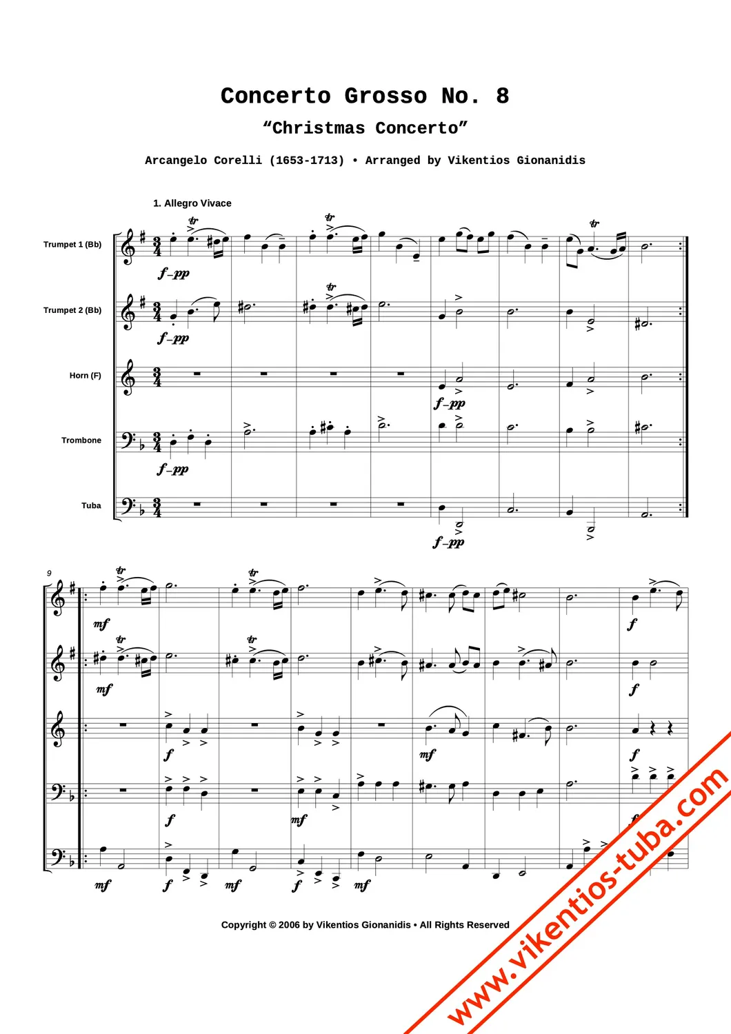 Vikentios Gionanidis Corelli Concerto Grosso 8 Quintett-Noten