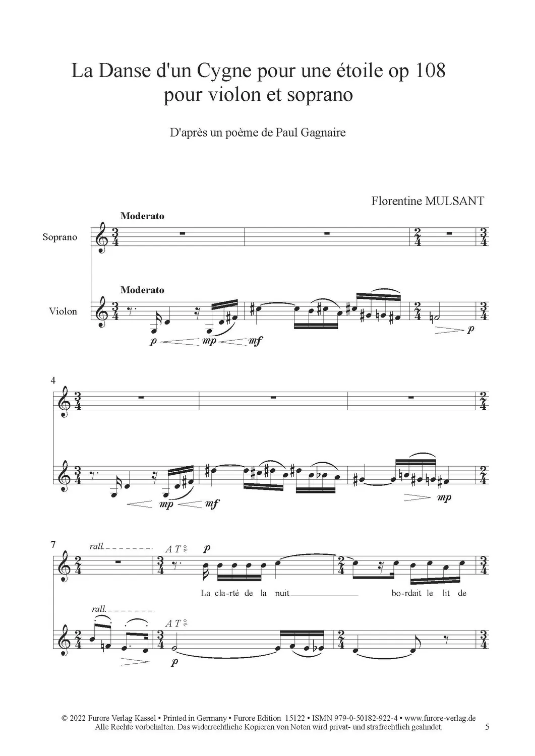 Furore Edition La danse d‘un cygne pour une étoile op. 108 Noten