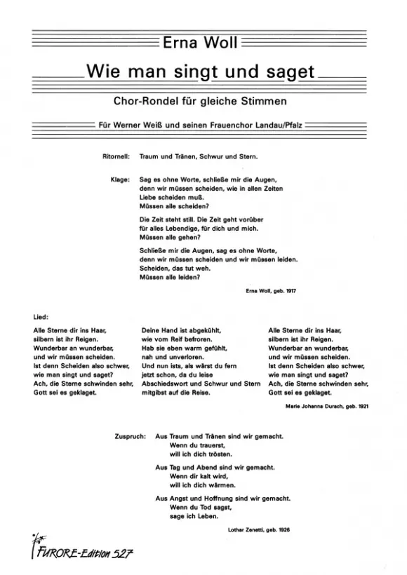 Furore Edition Wie man singt und saget Kanon Partitur