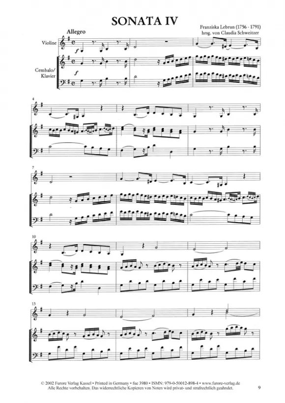 Furore Edition Sonaten op. 1 Violine und Klavier Noten