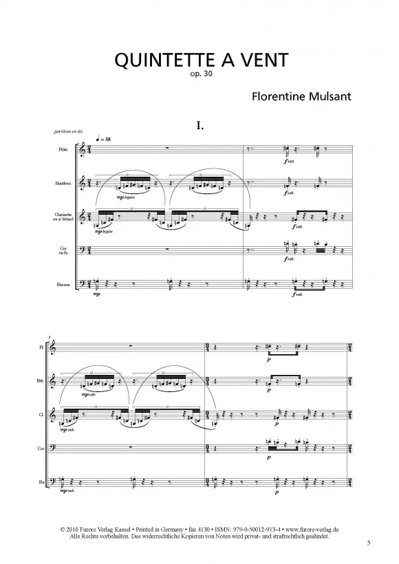 Furore Edition Quintette a vent op. 30 Bläserquintett Partitur und Stimmen