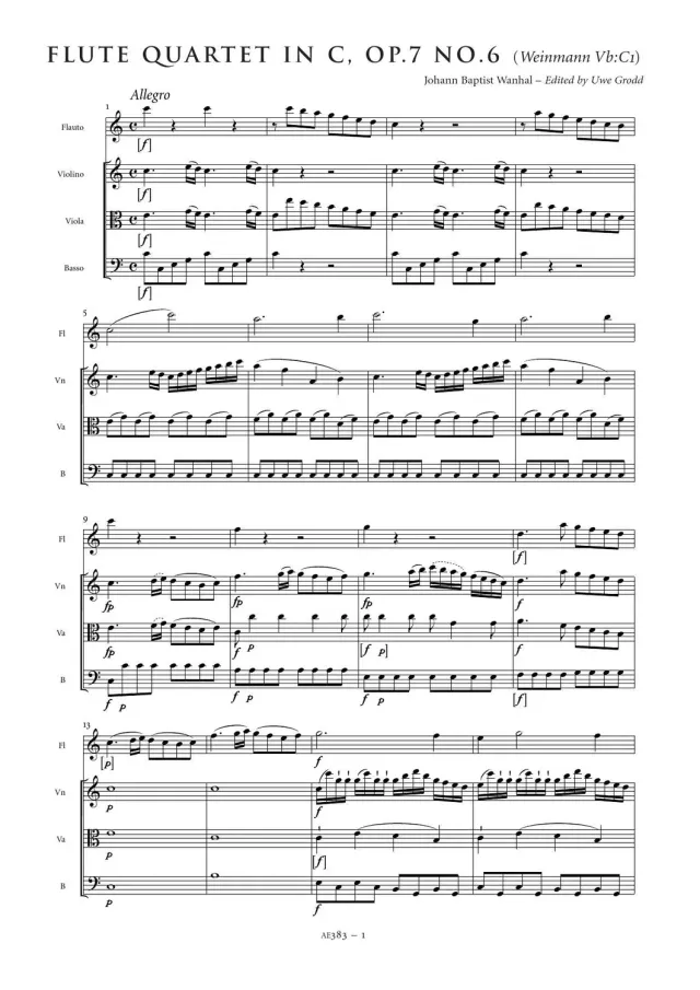 Artaria Wanhal Flötenquartett C-Dur Weinmann Vb:C1