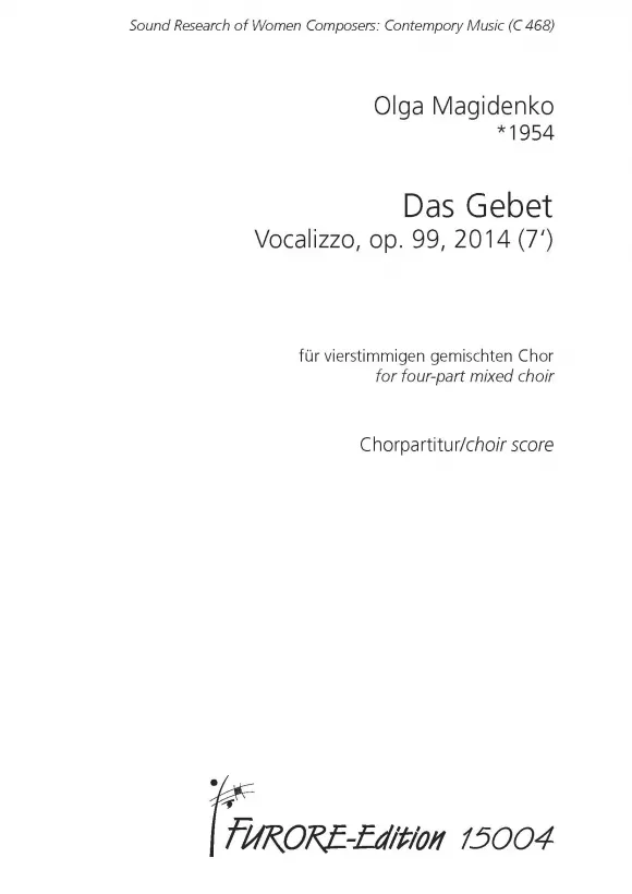 Furore Edition The Prayer Vocalizzo op. 99 Chornoten für gemischten Chor