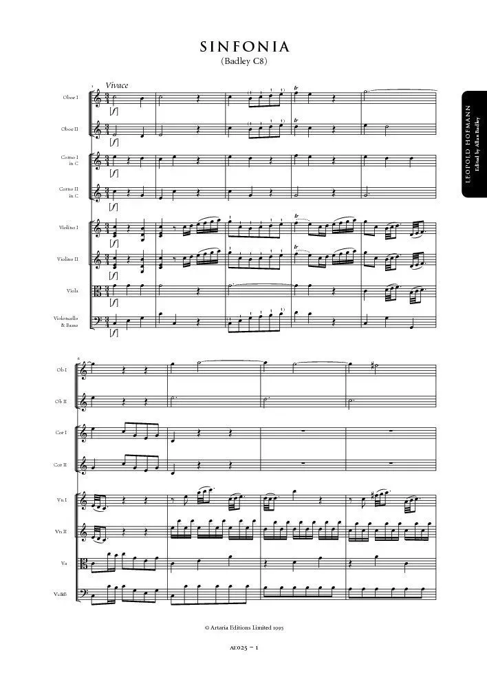 Artaria Hofmann Sinfonie C-Dur Badley C8 Partitur