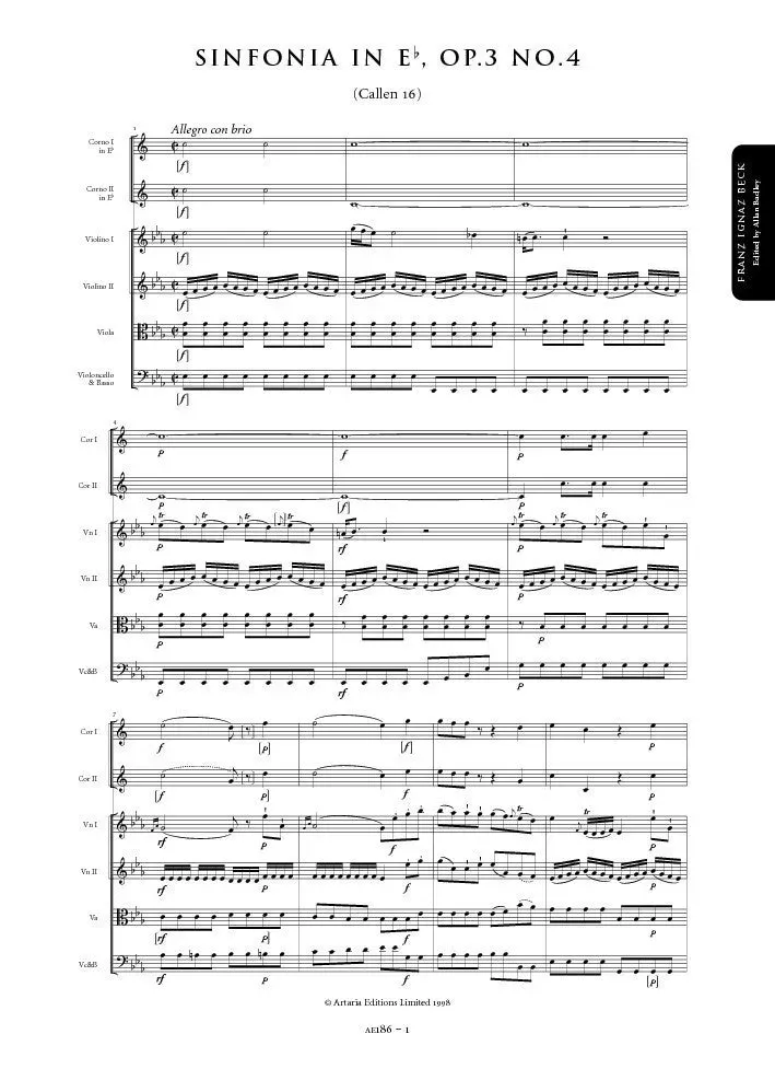 Artaria Beck Sinfonie Es-Dur op. 3 Nr. 4 Partitur