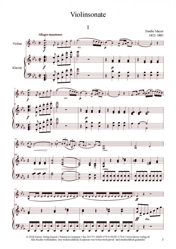 Furore Edition Violinsonate Es-Dur Noten Violine Klavier