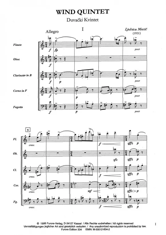 Furore Edition Wind Quintet für Bläserquintett
