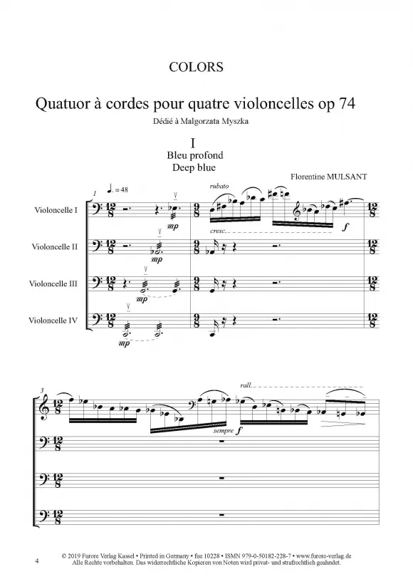 Furore Edition Colors 4 Violoncelli Noten op.74