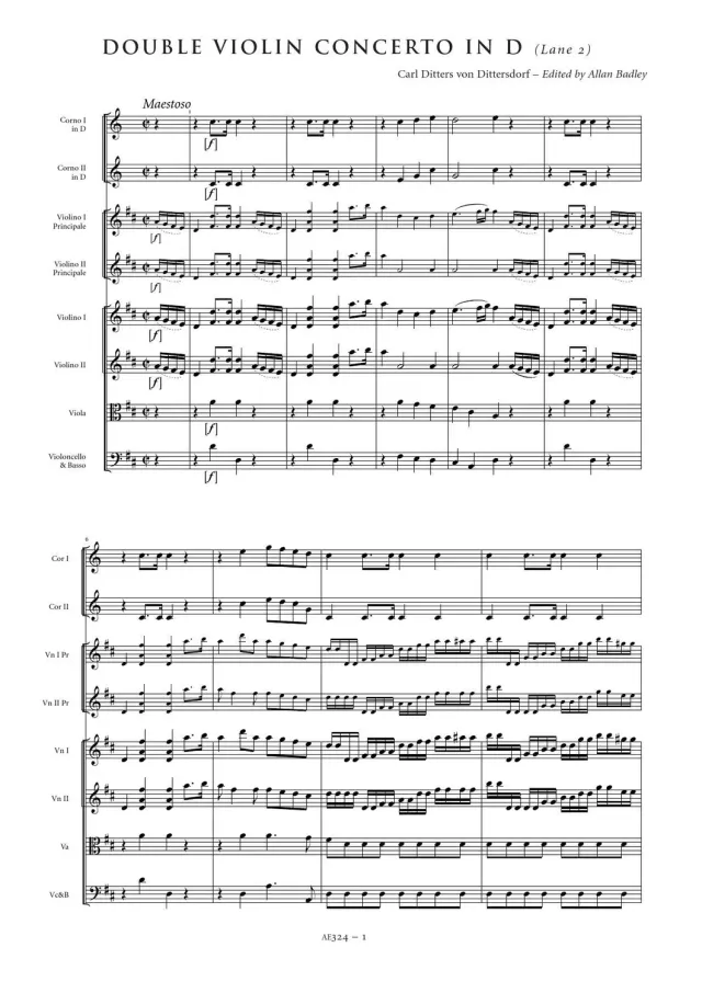 Artaria Double Violin Concerto in D major