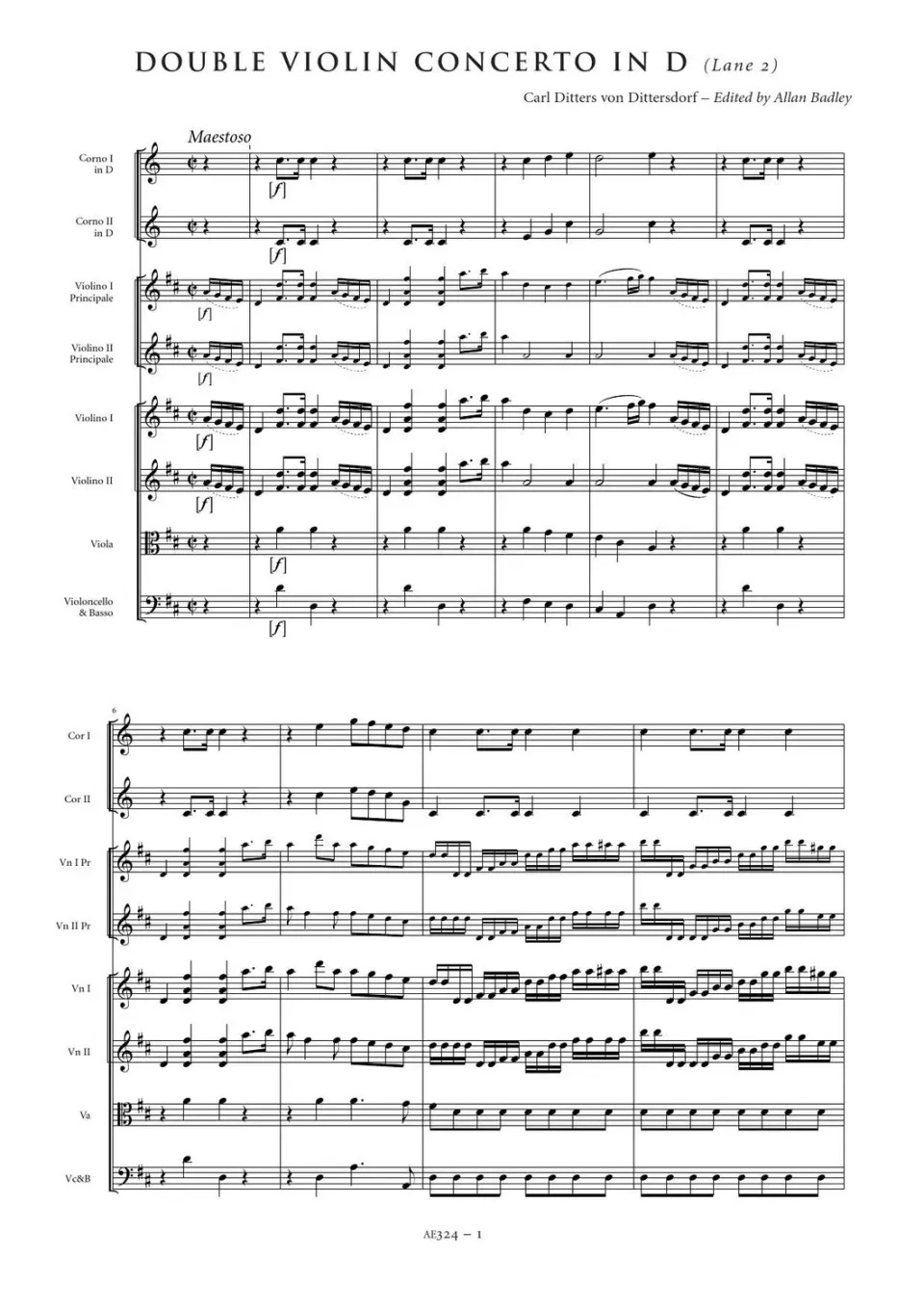 Artaria Double Violin Concerto in D major