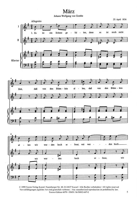 Furore Edition 3 Goethe Duets Gesangsnoten S/A Klavier schwer