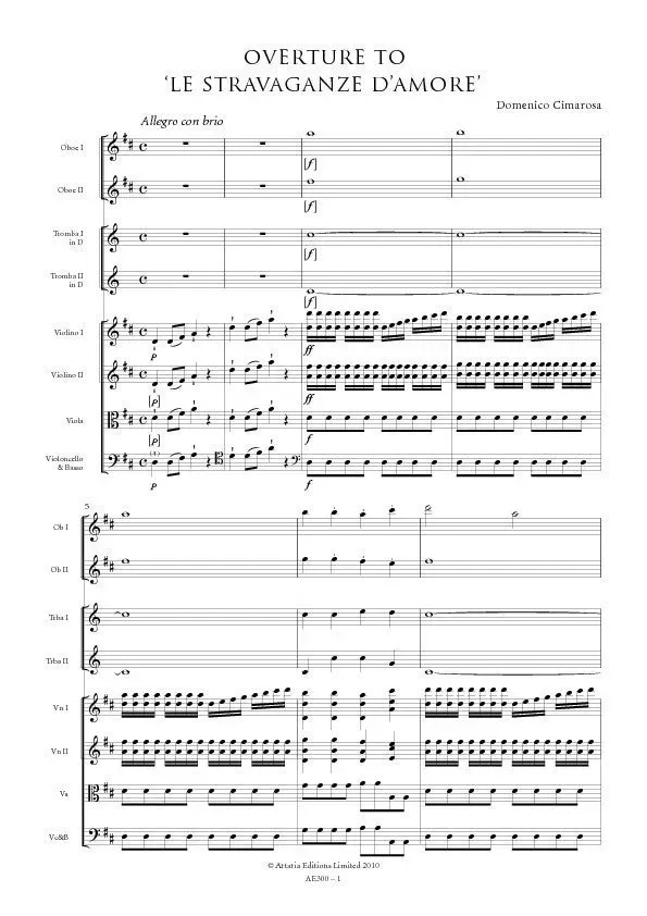 Artaria Cimarosa Overture to 'Le stravaganze d'amore' AE300 Partitur