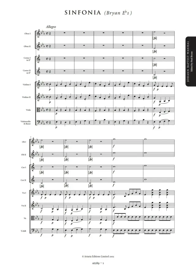 Artaria Wanhal Symphony in E flat major Bryan Eb1 Sinfonie