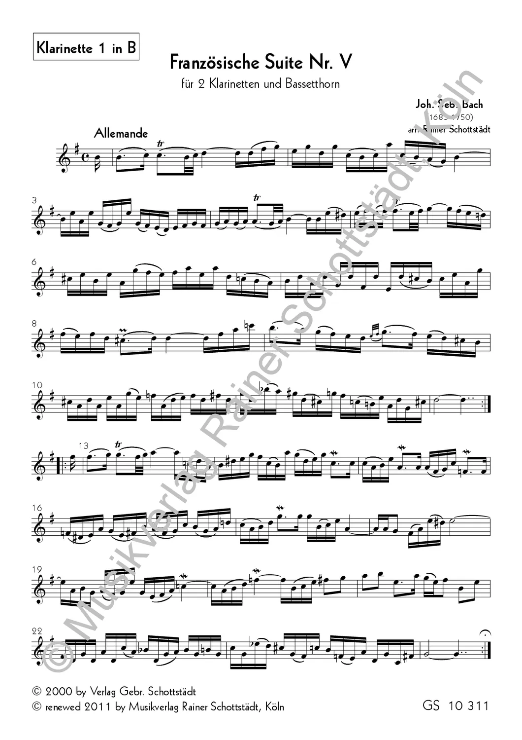 Musikverlag Rainer Schottstädt Französische Suite Nr.5 Noten Bläsertrio