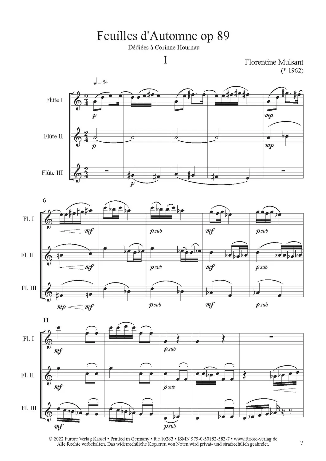 Furore Edition Feuilles d’Automne op. 89 Noten für 3 Flöten