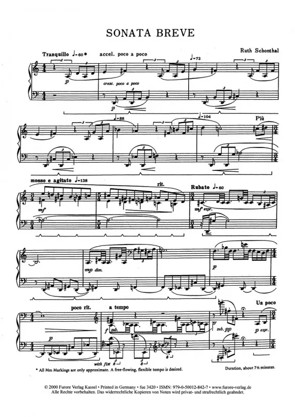 Furore Edition Sonata Breve Klaviernoten Partitur 1973