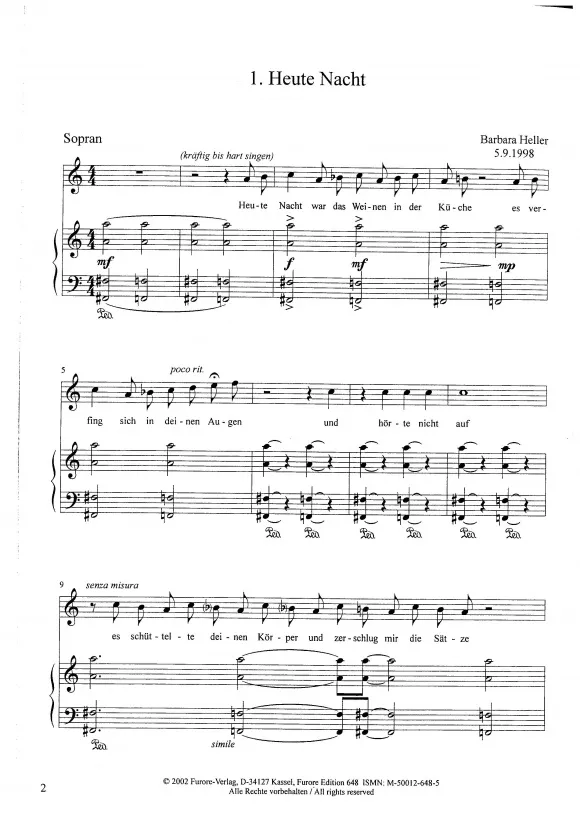 Furore Edition Kraniche Liederzyklus Singstimme Klavier mittel