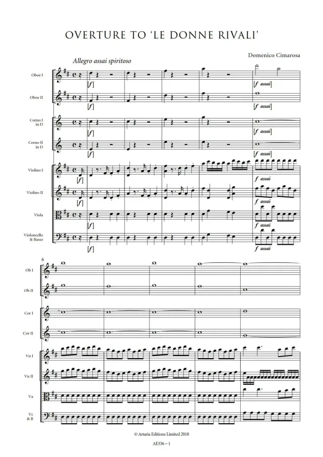 Artaria AE536 Domenico Cimarosa Ouvertüre zu Le Donne Rivale