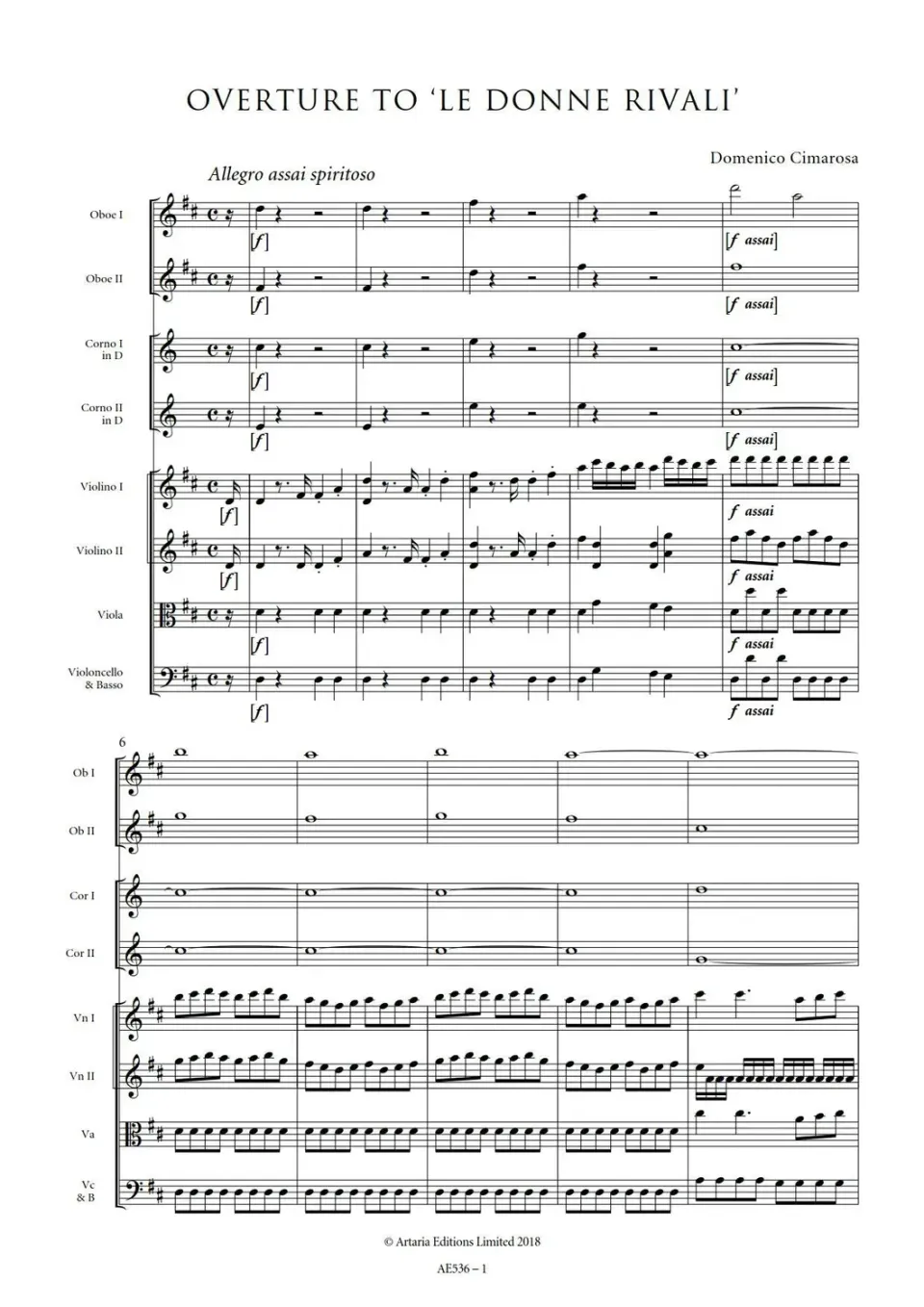 Artaria AE536 Domenico Cimarosa Ouvertüre zu Le Donne Rivale