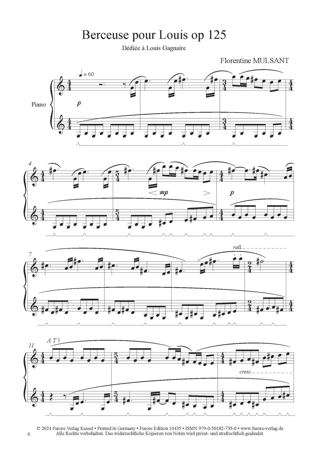 Furore Edition Berceuse pour Louis op. 125 Klavier Wiegenlied
