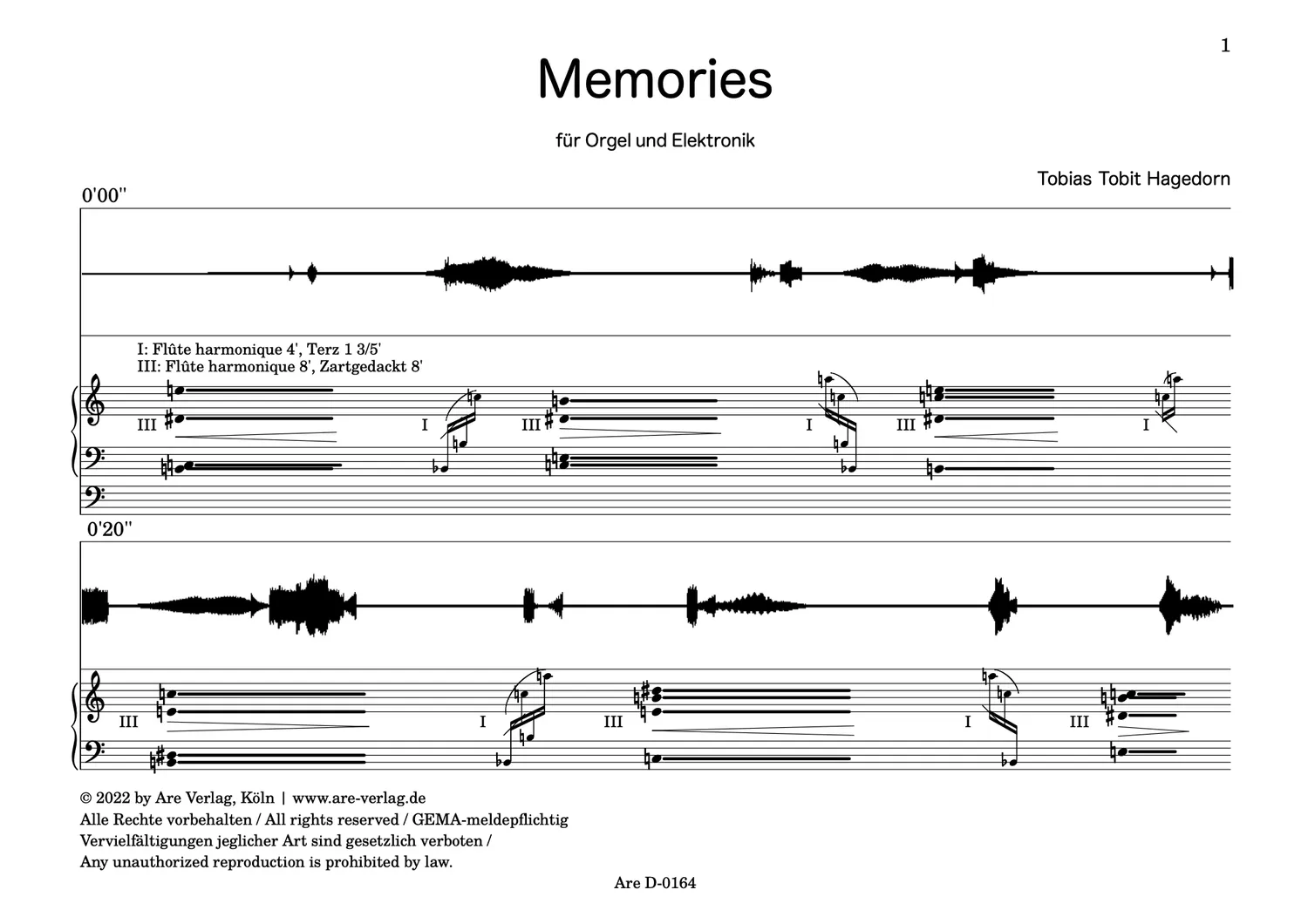 Are Musik Verlag Hagedorn Memories Orgel Elektronik Noten