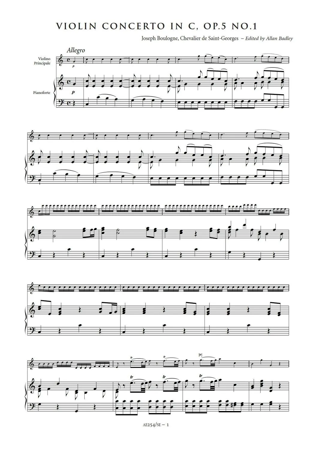 Artaria Saint-Georges Violin Concerto in C major, Op. 5, No. 1