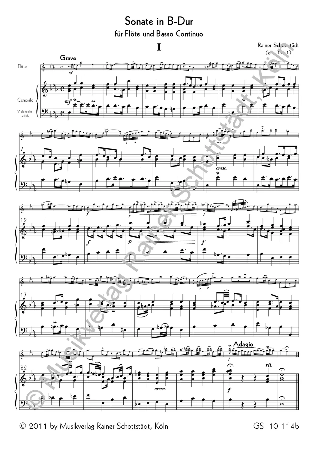 Musikverlag Rainer Schottstädt Sonate Es-dur Noten für Fagott