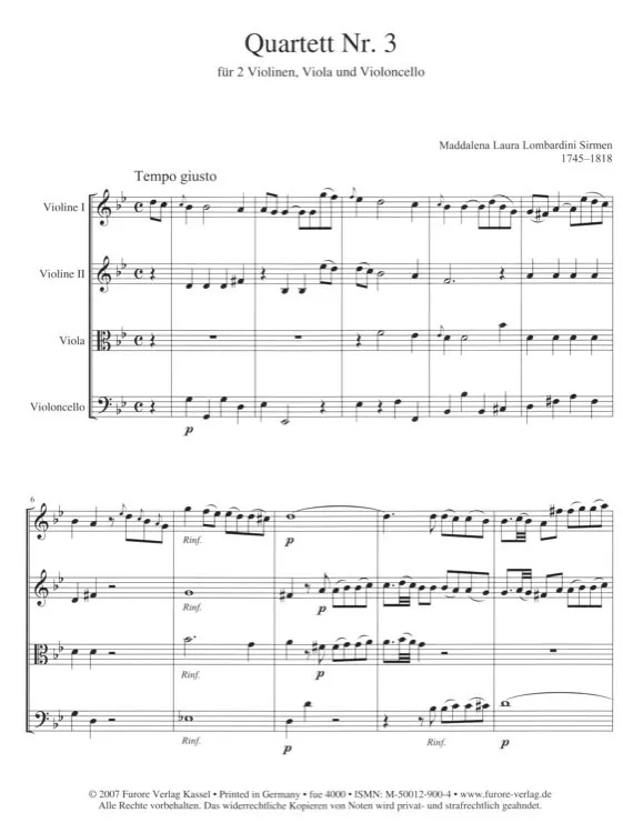 Furore Edition Streichquartett Nr. 3 g-Moll Partitur und Stimmen