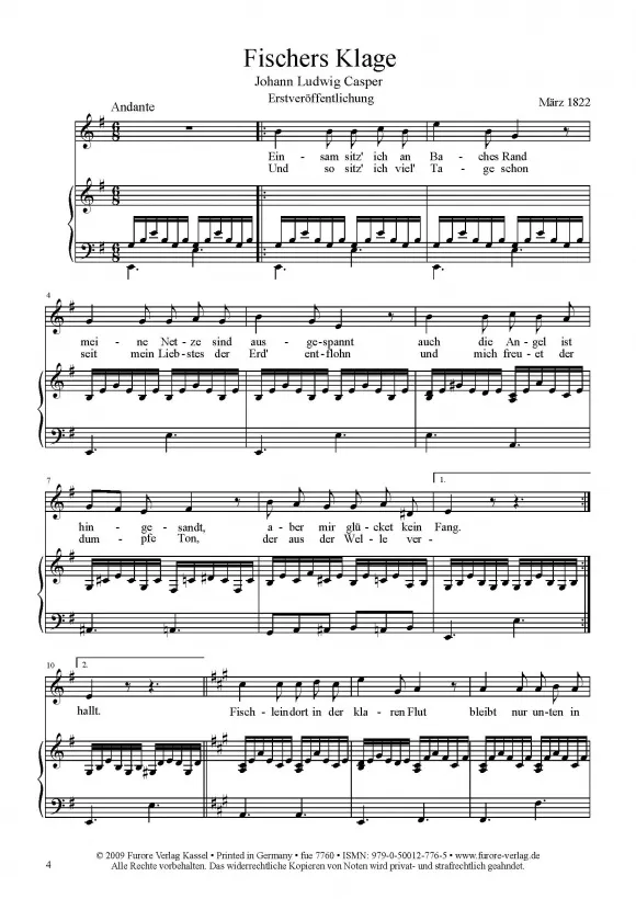 Furore Edition Fischers Klage Mezzosopran Klavier Noten
