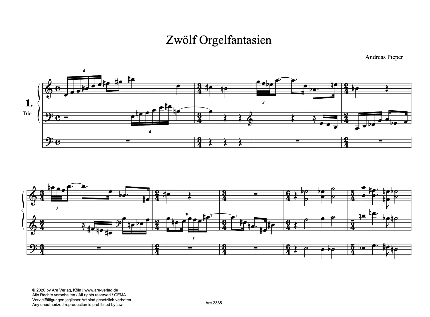 Are Musik Verlag Andreas Pieper 12 Orgelfantasien Orgelnoten