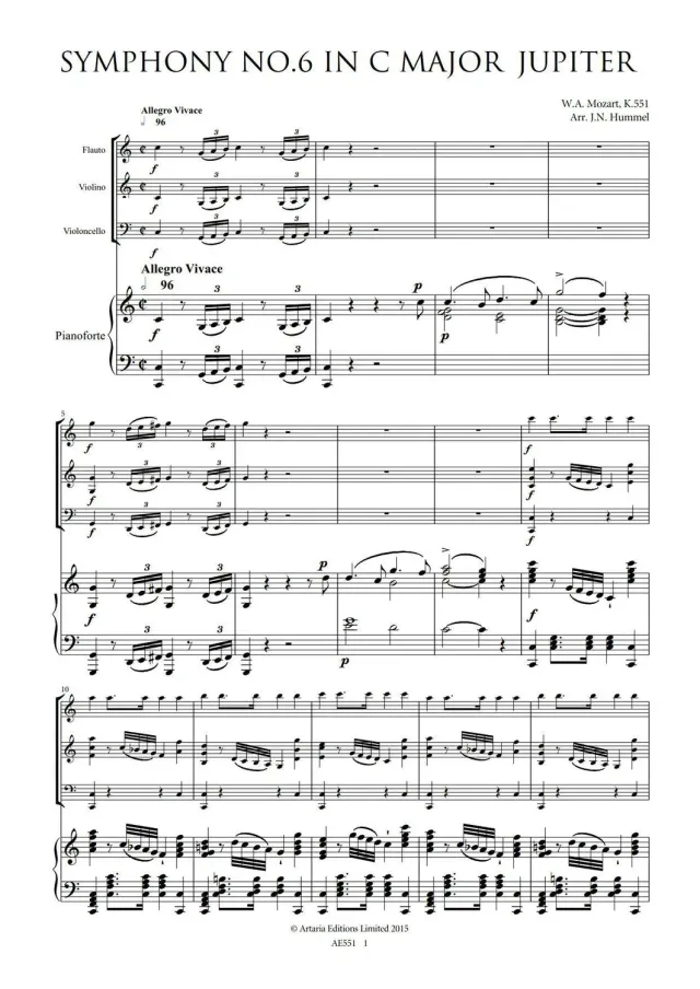Artaria Hummel Mozart's Six Grand Symphonies No.6 in C Major, K.551, 'Jupiter'